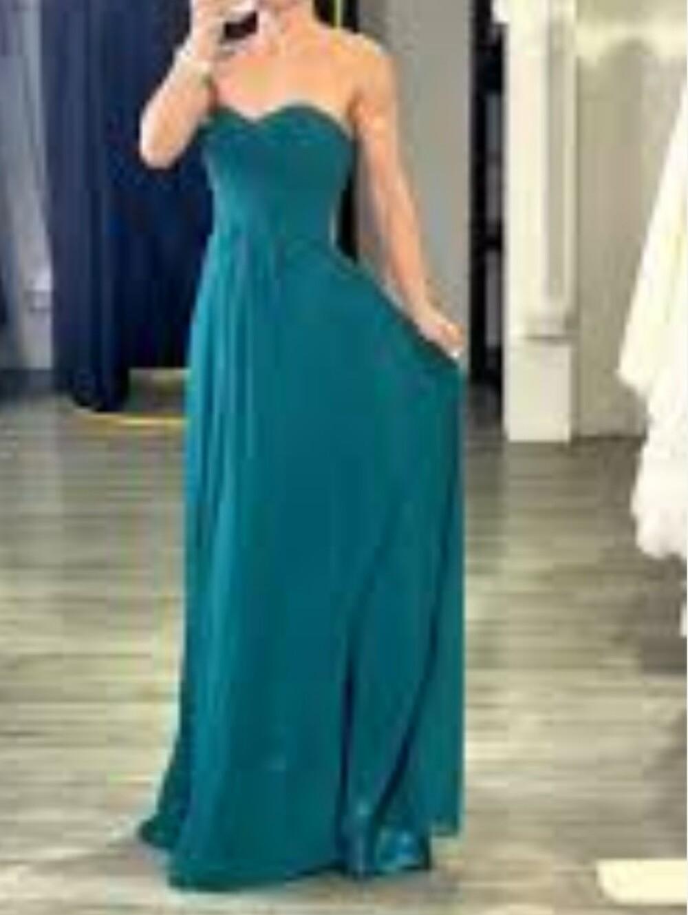 Nwt Emerald Green Chiffon Strapless Teal Evening Gown Sweetheart Bridesmaid Prom
